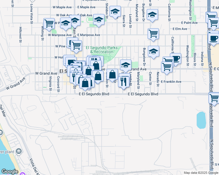 map of restaurants, bars, coffee shops, grocery stores, and more near 419 East El Segundo Boulevard in El Segundo