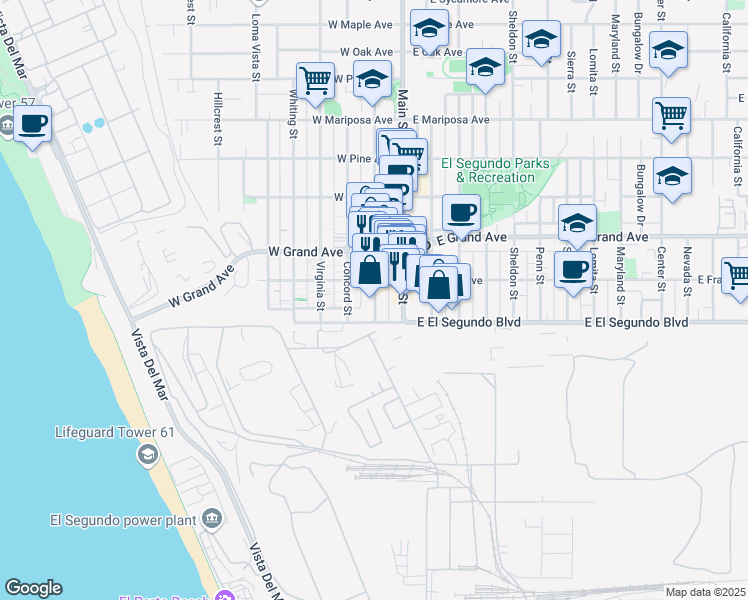 map of restaurants, bars, coffee shops, grocery stores, and more near 324 West El Segundo Boulevard in El Segundo