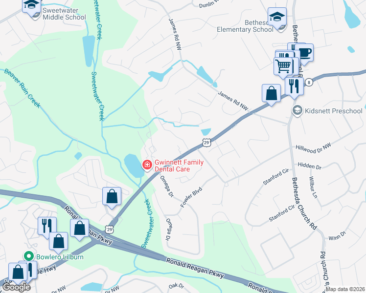 map of restaurants, bars, coffee shops, grocery stores, and more near 3333 Lawrenceville Highway in Lawrenceville