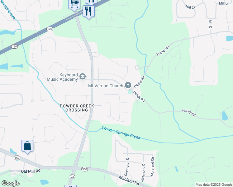 map of restaurants, bars, coffee shops, grocery stores, and more near 68 Georgias Lane in Dallas