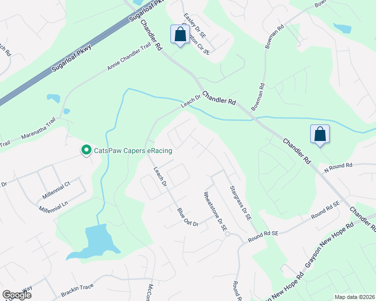 map of restaurants, bars, coffee shops, grocery stores, and more near 139 Stargrass Way Southeast in Grayson