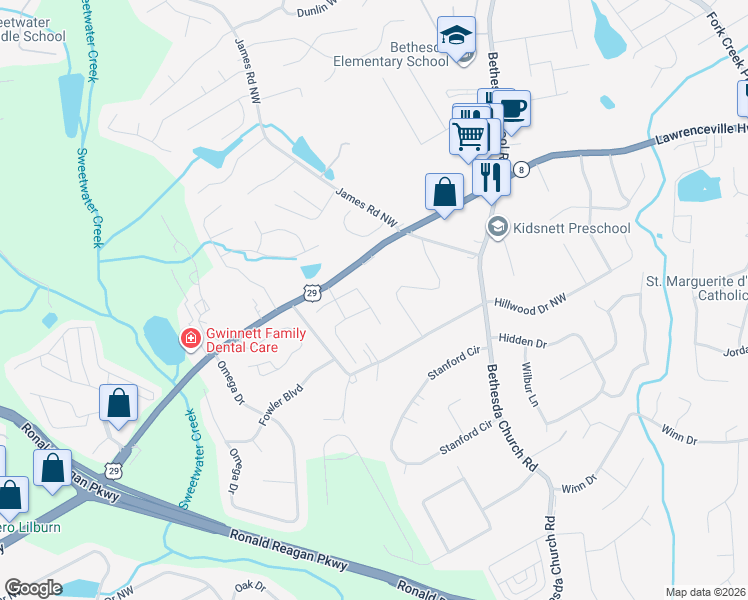 map of restaurants, bars, coffee shops, grocery stores, and more near 3226 Lawrenceville Highway in Lawrenceville