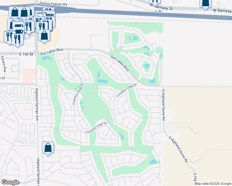 map of restaurants, bars, coffee shops, grocery stores, and more near 5260 West Palmer Drive in Banning