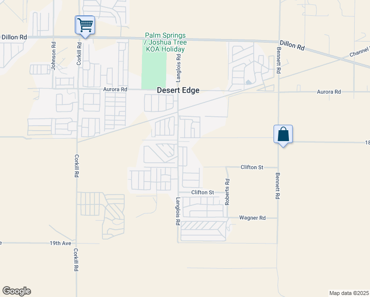 map of restaurants, bars, coffee shops, grocery stores, and more near 18070 Langlois Road in Desert Hot Springs