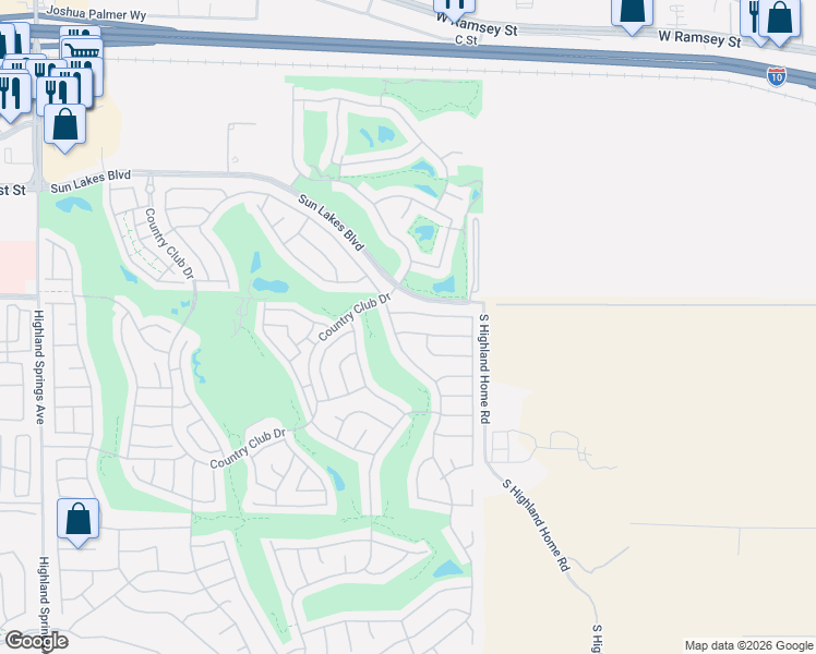 map of restaurants, bars, coffee shops, grocery stores, and more near 4961 West Forest Oaks Avenue in Banning