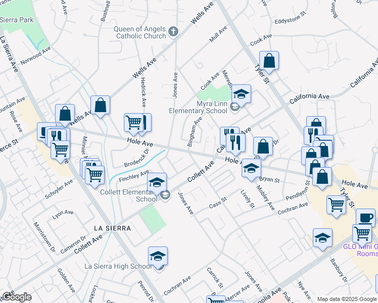 map of restaurants, bars, coffee shops, grocery stores, and more near 14200 Polk Street in Los Angeles