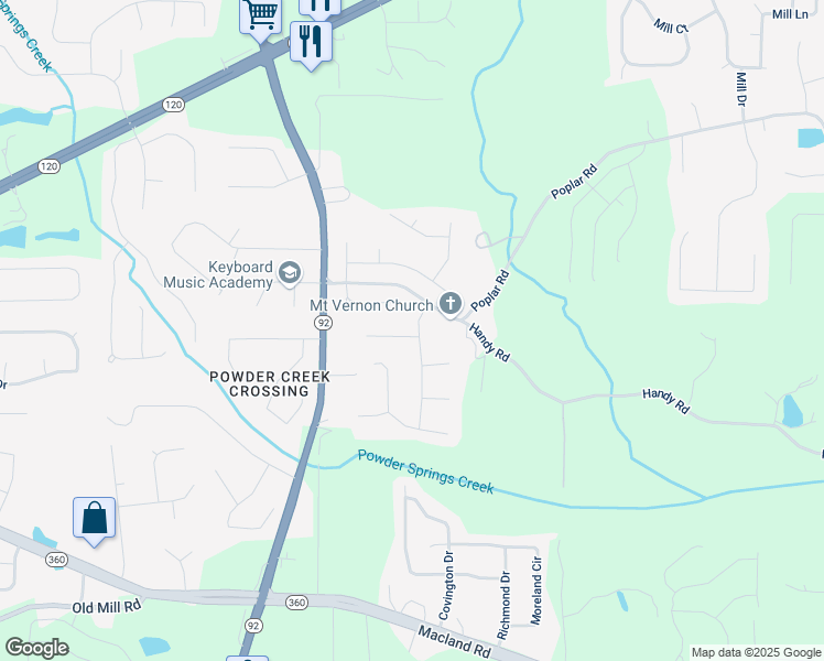 map of restaurants, bars, coffee shops, grocery stores, and more near 68 Georgias Lane in Dallas
