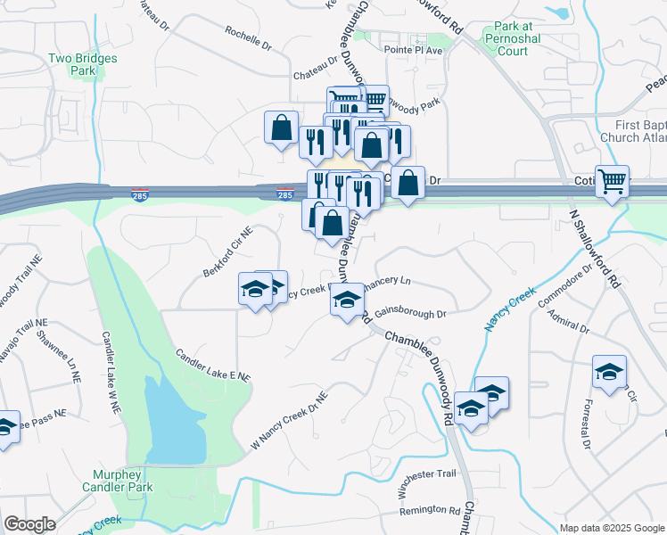 map of restaurants, bars, coffee shops, grocery stores, and more near 4360 Chamblee Dunwoody Road in Atlanta