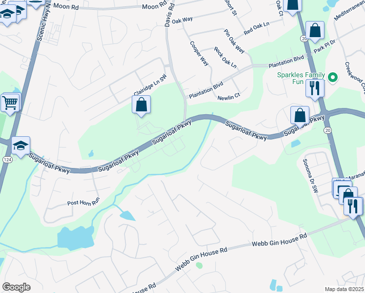 map of restaurants, bars, coffee shops, grocery stores, and more near 1315 Aura Trail in Lawrenceville