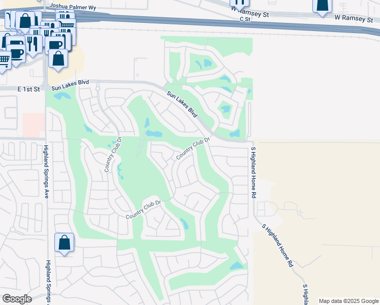 map of restaurants, bars, coffee shops, grocery stores, and more near 885 Oakland Hills Drive in Banning