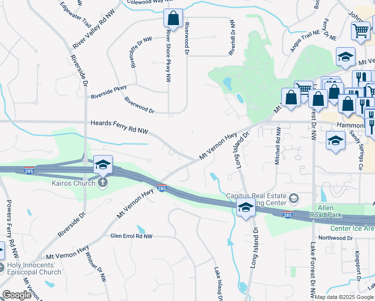 map of restaurants, bars, coffee shops, grocery stores, and more near 305 Heards Ferry Road Northwest in Atlanta