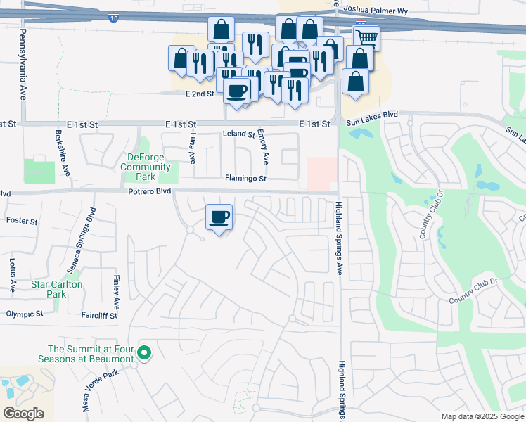 map of restaurants, bars, coffee shops, grocery stores, and more near 1546 Quiet Creek in Beaumont