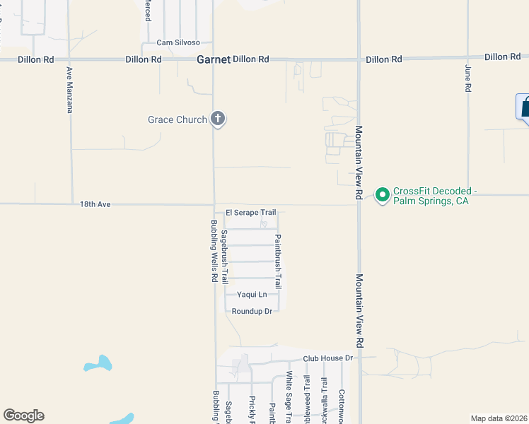 map of restaurants, bars, coffee shops, grocery stores, and more near El Serape Trail in Desert Hot Springs