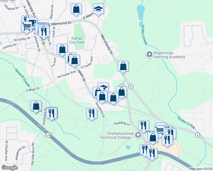 map of restaurants, bars, coffee shops, grocery stores, and more near 129 Glenn Street in Dallas