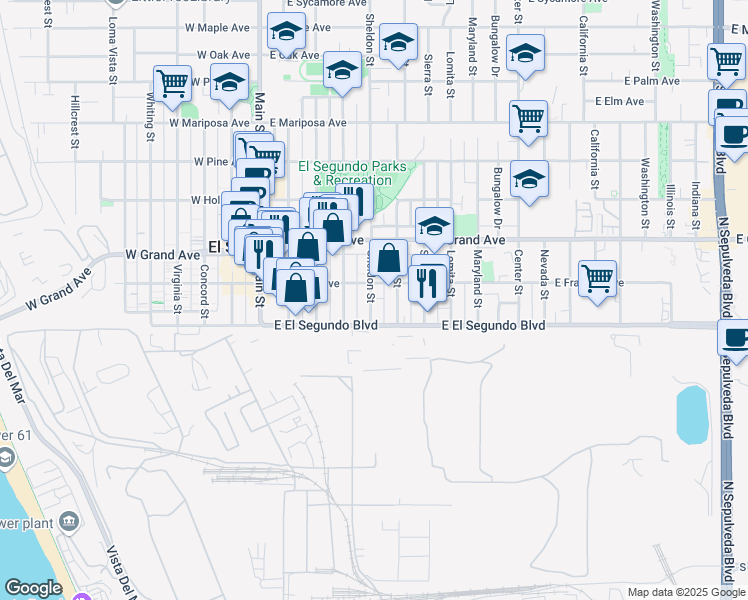map of restaurants, bars, coffee shops, grocery stores, and more near 427 East Franklin Avenue in El Segundo
