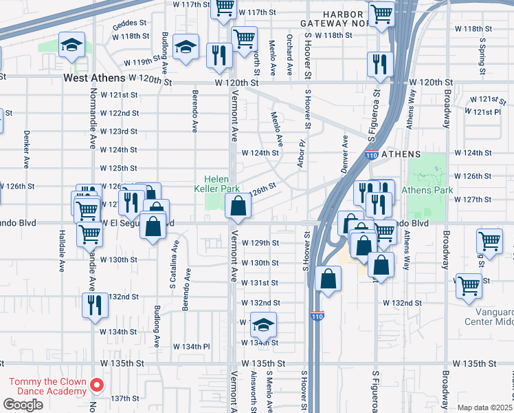 map of restaurants, bars, coffee shops, grocery stores, and more near 816 West 126th Street in Los Angeles