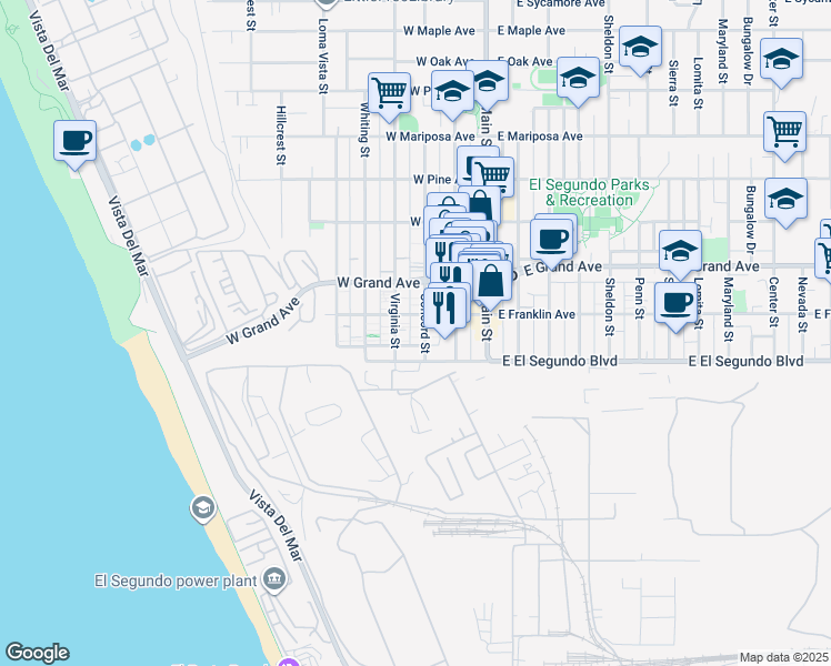 map of restaurants, bars, coffee shops, grocery stores, and more near in El Segundo