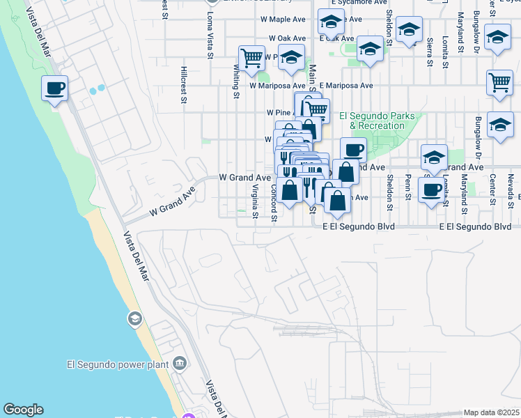 map of restaurants, bars, coffee shops, grocery stores, and more near in El Segundo