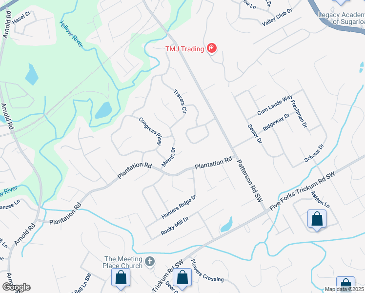 map of restaurants, bars, coffee shops, grocery stores, and more near 2035 Putnam Point Southwest in Lawrenceville