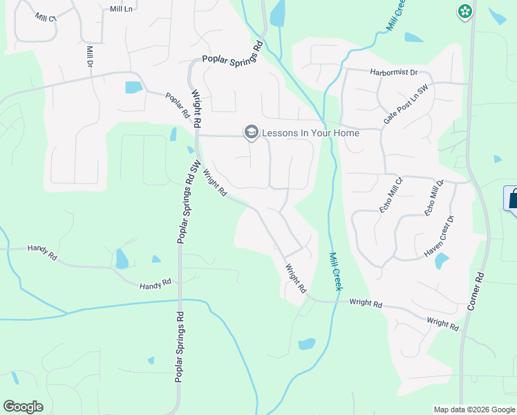 map of restaurants, bars, coffee shops, grocery stores, and more near 1387 Lochstone Drive in Hiram