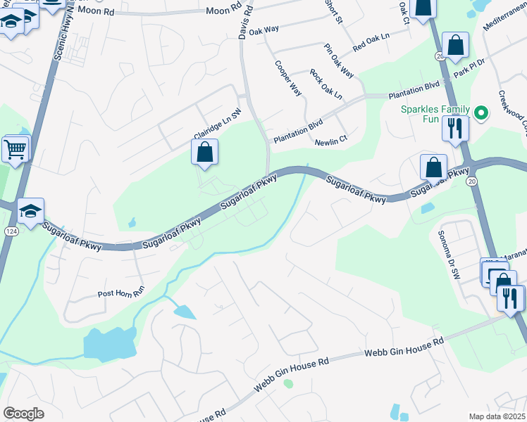 map of restaurants, bars, coffee shops, grocery stores, and more near 1311 Aura Trail in Lawrenceville