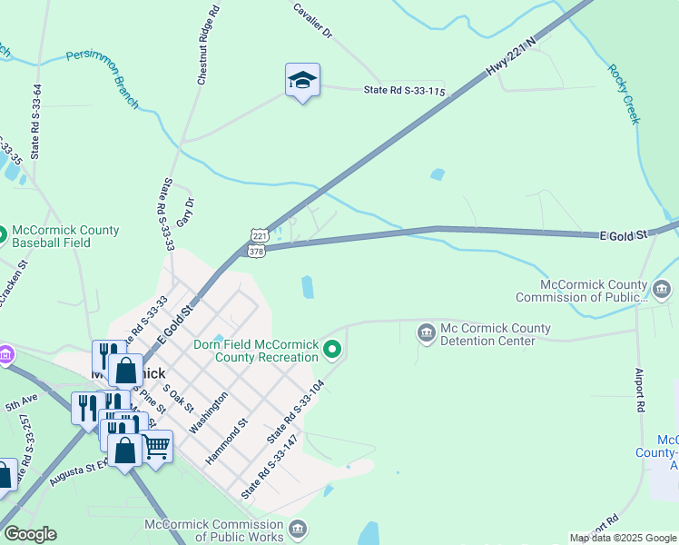 map of restaurants, bars, coffee shops, grocery stores, and more near 815 East Gold Street in McCormick
