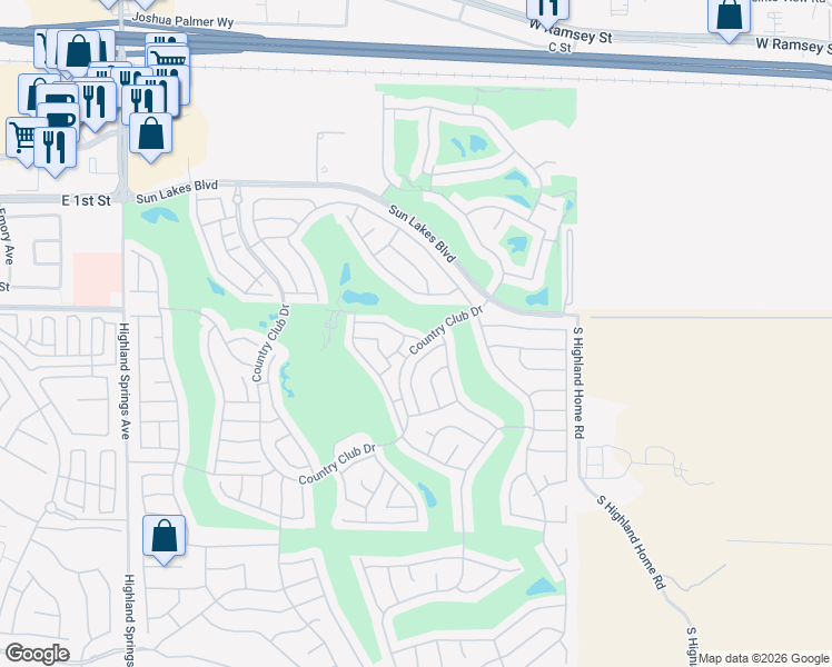 map of restaurants, bars, coffee shops, grocery stores, and more near 5223 West Palmer Drive in Banning