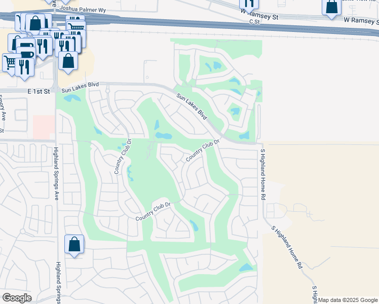 map of restaurants, bars, coffee shops, grocery stores, and more near 5223 West Palmer Drive in Banning