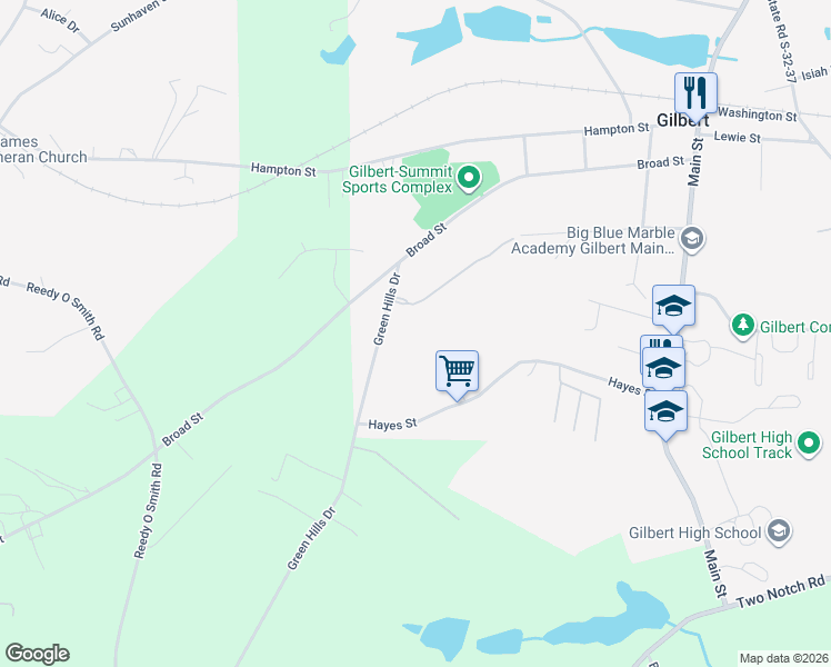map of restaurants, bars, coffee shops, grocery stores, and more near 220 Green Hills Drive in Gilbert