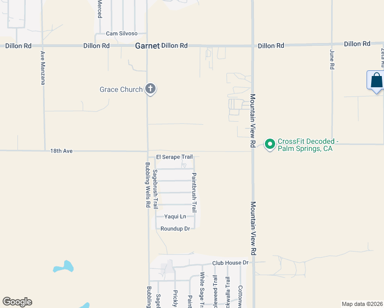 map of restaurants, bars, coffee shops, grocery stores, and more near El Serape Trail in Desert Hot Springs
