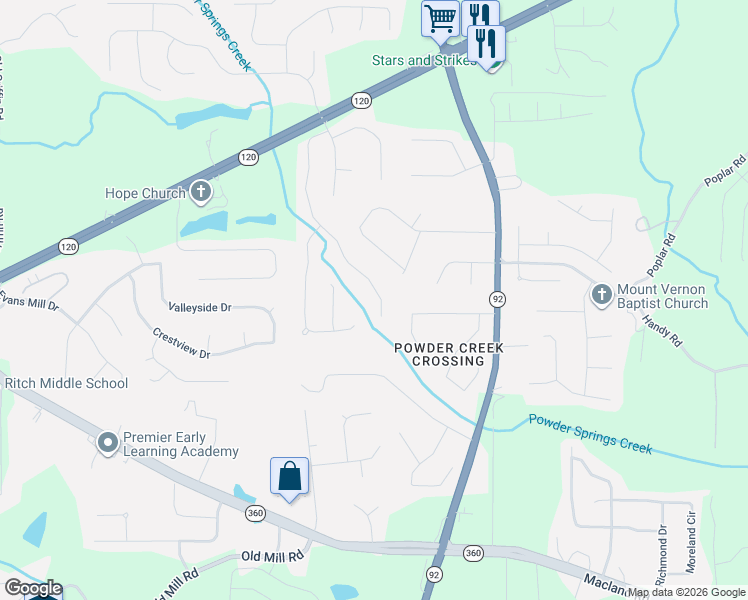map of restaurants, bars, coffee shops, grocery stores, and more near 462 Thorn Creek Way in Dallas