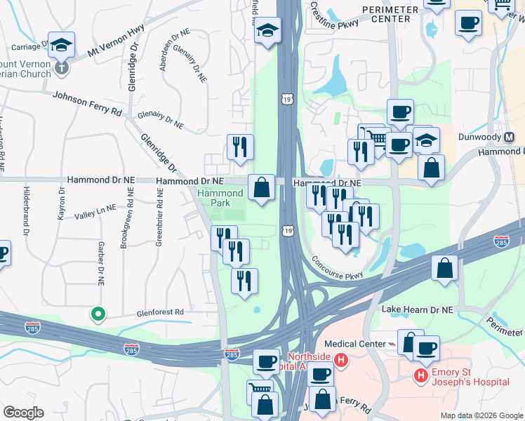 map of restaurants, bars, coffee shops, grocery stores, and more near 789 Hammond Drive in Sandy Springs
