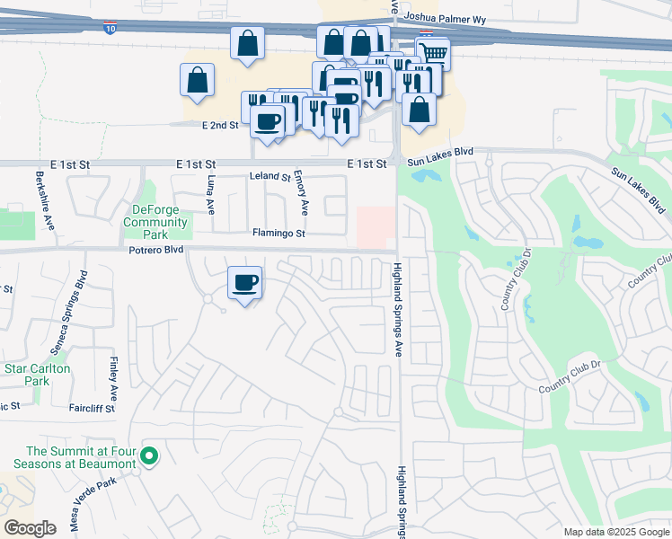 map of restaurants, bars, coffee shops, grocery stores, and more near 117 Paint Creek in Beaumont
