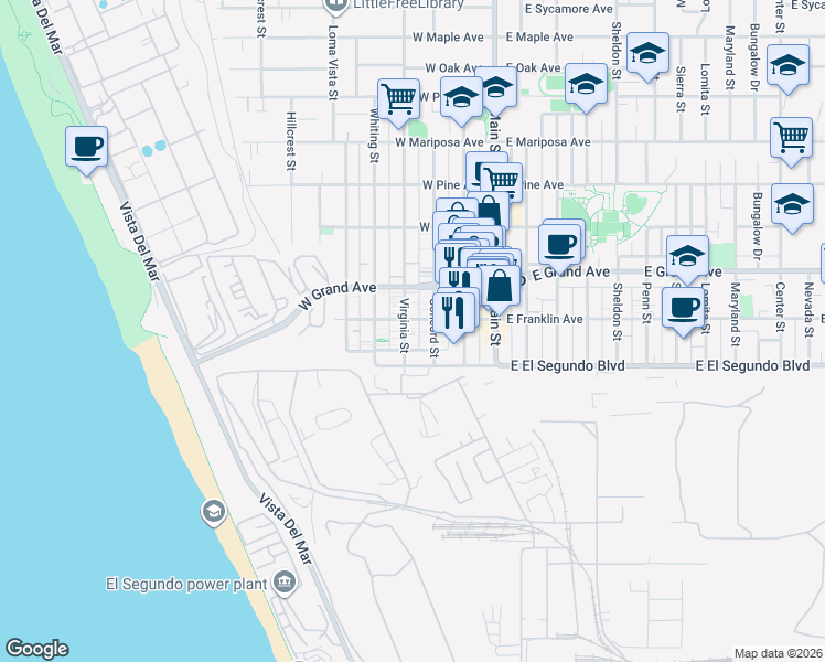 map of restaurants, bars, coffee shops, grocery stores, and more near in El Segundo