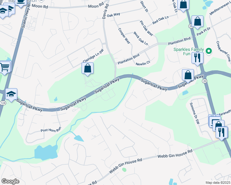 map of restaurants, bars, coffee shops, grocery stores, and more near 1311 Aura Trail in Lawrenceville