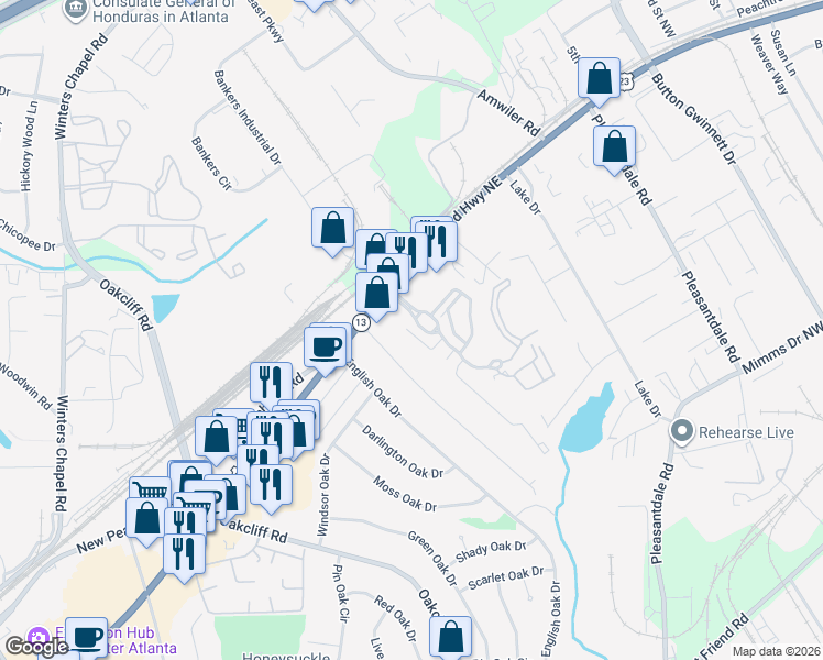 map of restaurants, bars, coffee shops, grocery stores, and more near 2629 Kenwood Glen Terrace in Atlanta