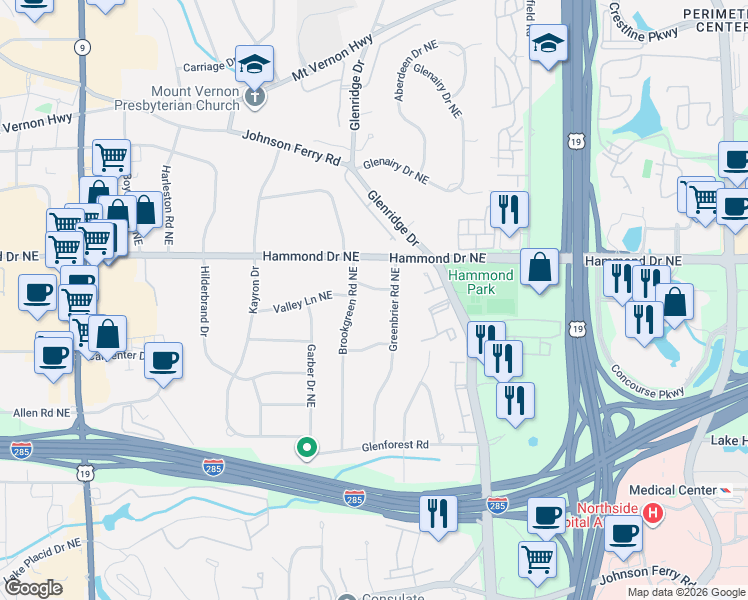 map of restaurants, bars, coffee shops, grocery stores, and more near 640 Patrick Place Northeast in Atlanta