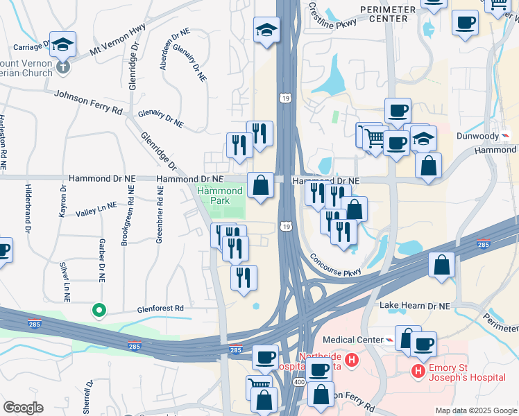 map of restaurants, bars, coffee shops, grocery stores, and more near 789 Hammond Drive in Sandy Springs