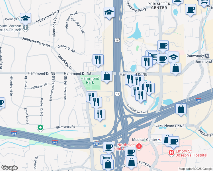 map of restaurants, bars, coffee shops, grocery stores, and more near 789 Hammond Drive in Sandy Springs