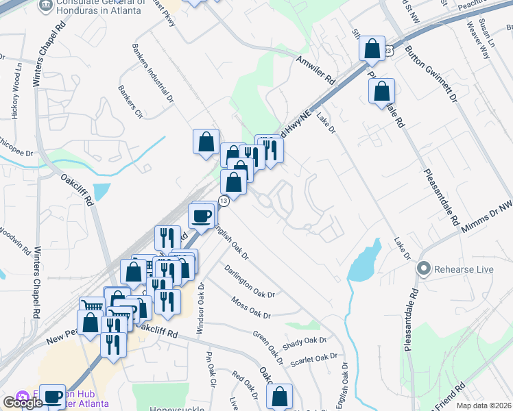 map of restaurants, bars, coffee shops, grocery stores, and more near 2629 Kenwood Glen Terrace in Atlanta
