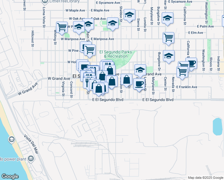 map of restaurants, bars, coffee shops, grocery stores, and more near 137 Arena Street in El Segundo