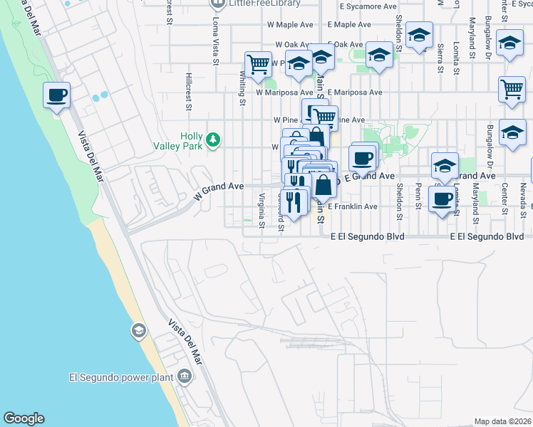 map of restaurants, bars, coffee shops, grocery stores, and more near in El Segundo