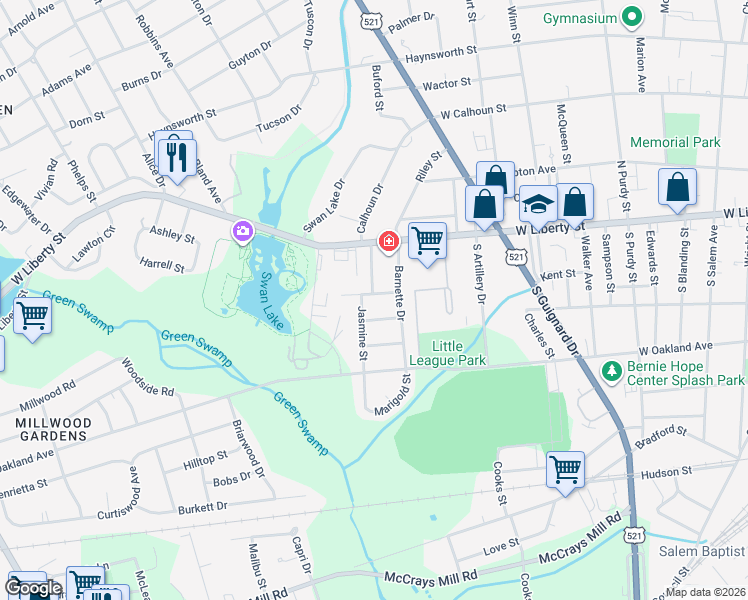 map of restaurants, bars, coffee shops, grocery stores, and more near 10 Camellia Street in Sumter