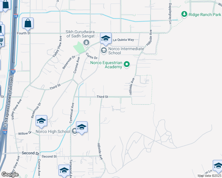 map of restaurants, bars, coffee shops, grocery stores, and more near 935 3rd Street in Norco