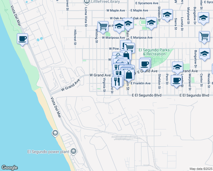 map of restaurants, bars, coffee shops, grocery stores, and more near in El Segundo