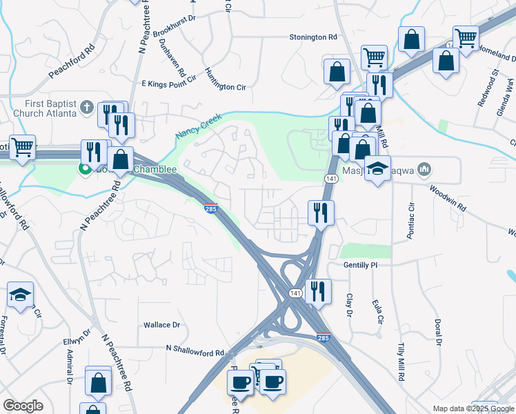 map of restaurants, bars, coffee shops, grocery stores, and more near 4207 North Carver Drive in Doraville