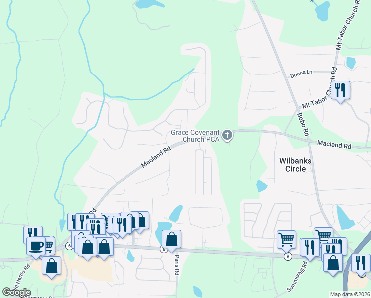 map of restaurants, bars, coffee shops, grocery stores, and more near 814 Macland Road in Dallas