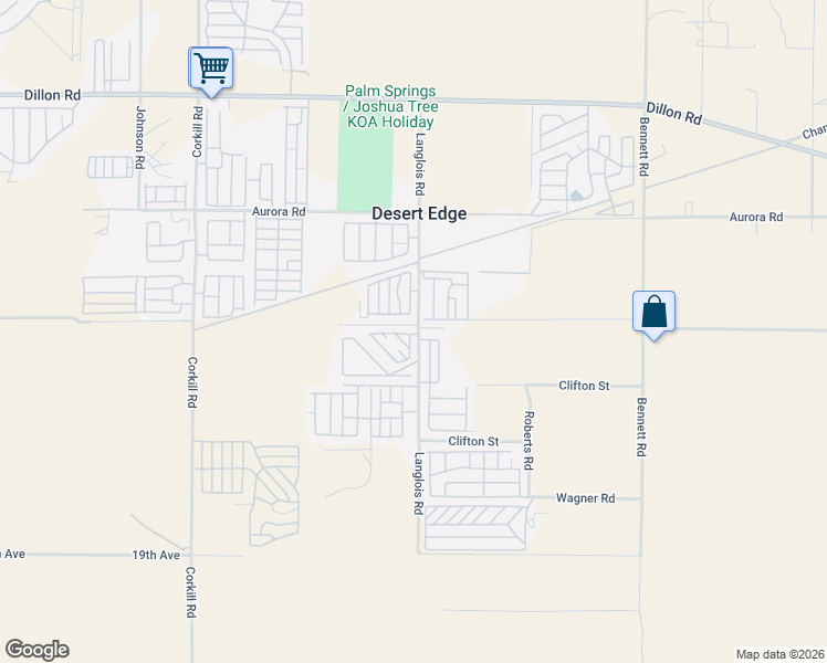map of restaurants, bars, coffee shops, grocery stores, and more near 18025 Langlois Road in Desert Hot Springs
