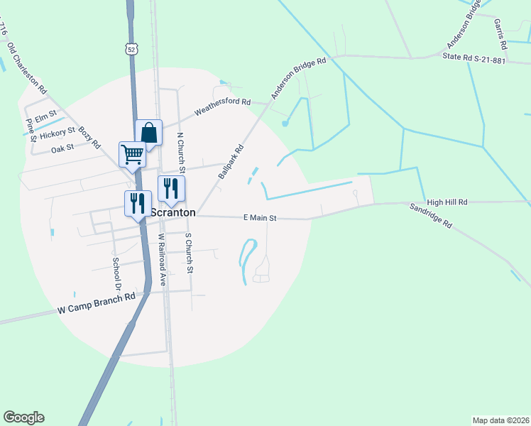 map of restaurants, bars, coffee shops, grocery stores, and more near 249 East Main Street in Scranton
