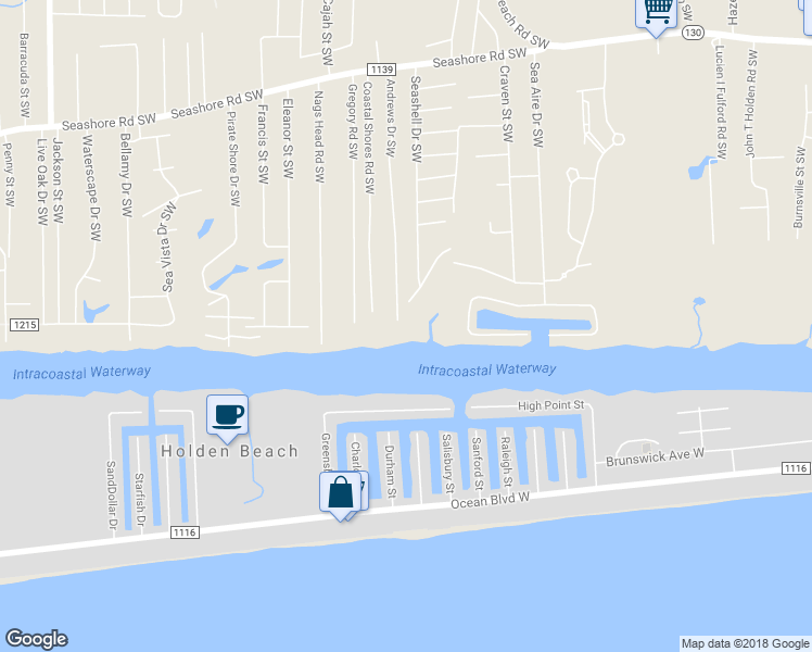 map of restaurants, bars, coffee shops, grocery stores, and more near 2882 Andrews Drive Southwest in Brunswick County
